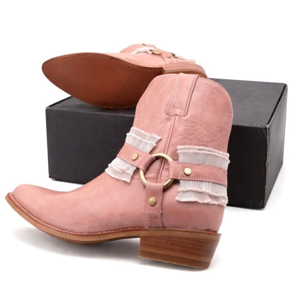 Frye Billy Ruffle Harness WoodRose Pink Leather Western Rodeo Festival Boots 9.5